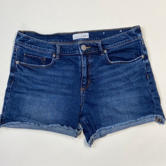 Loft High Rise Shortie Raw Hem Rolled 4 inch inseam denim jean shorts - Picture 15 of 15
